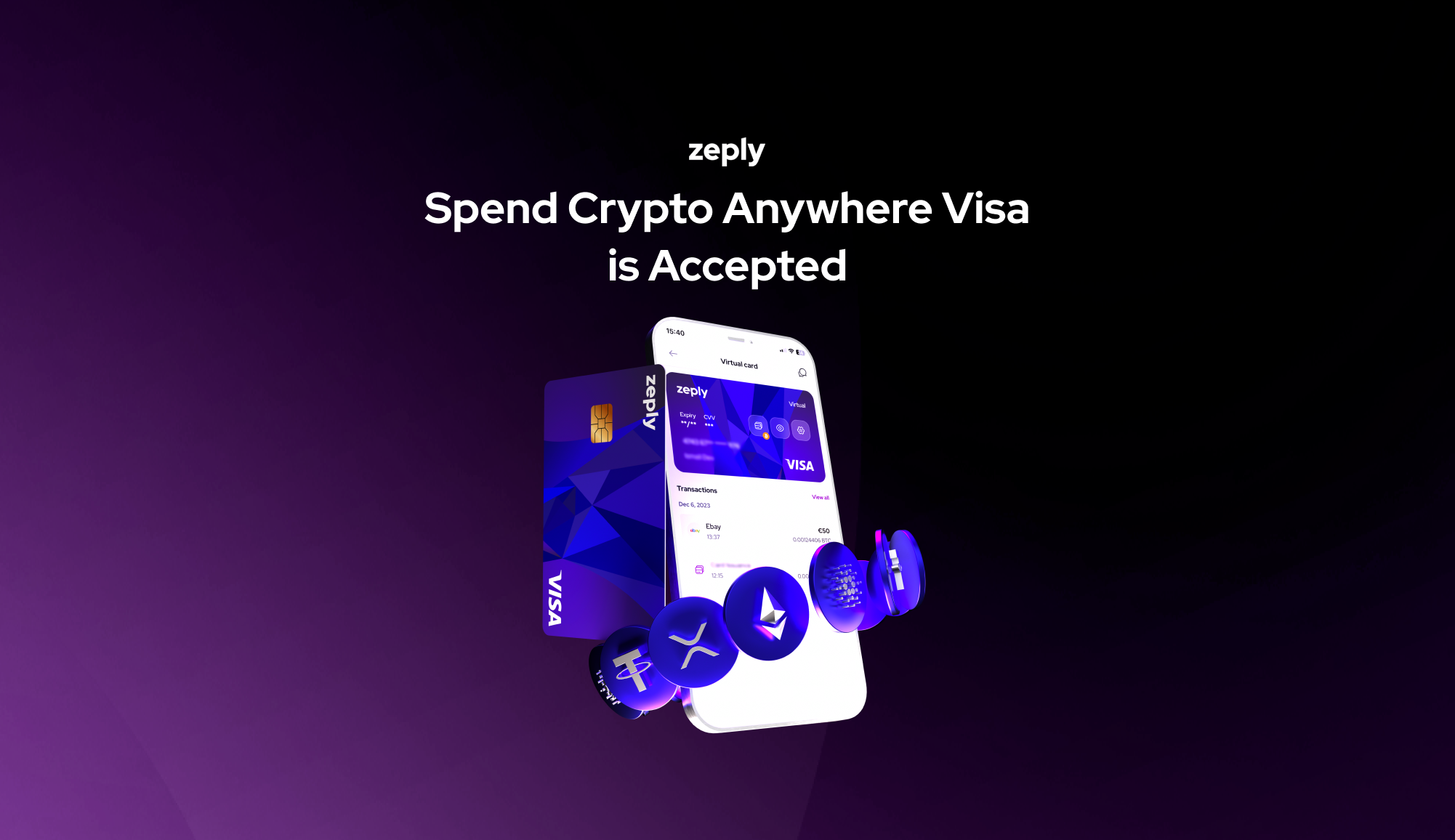 Tarjeta Visa de cripto y Bitcoin de Zeply con diseño elegante.